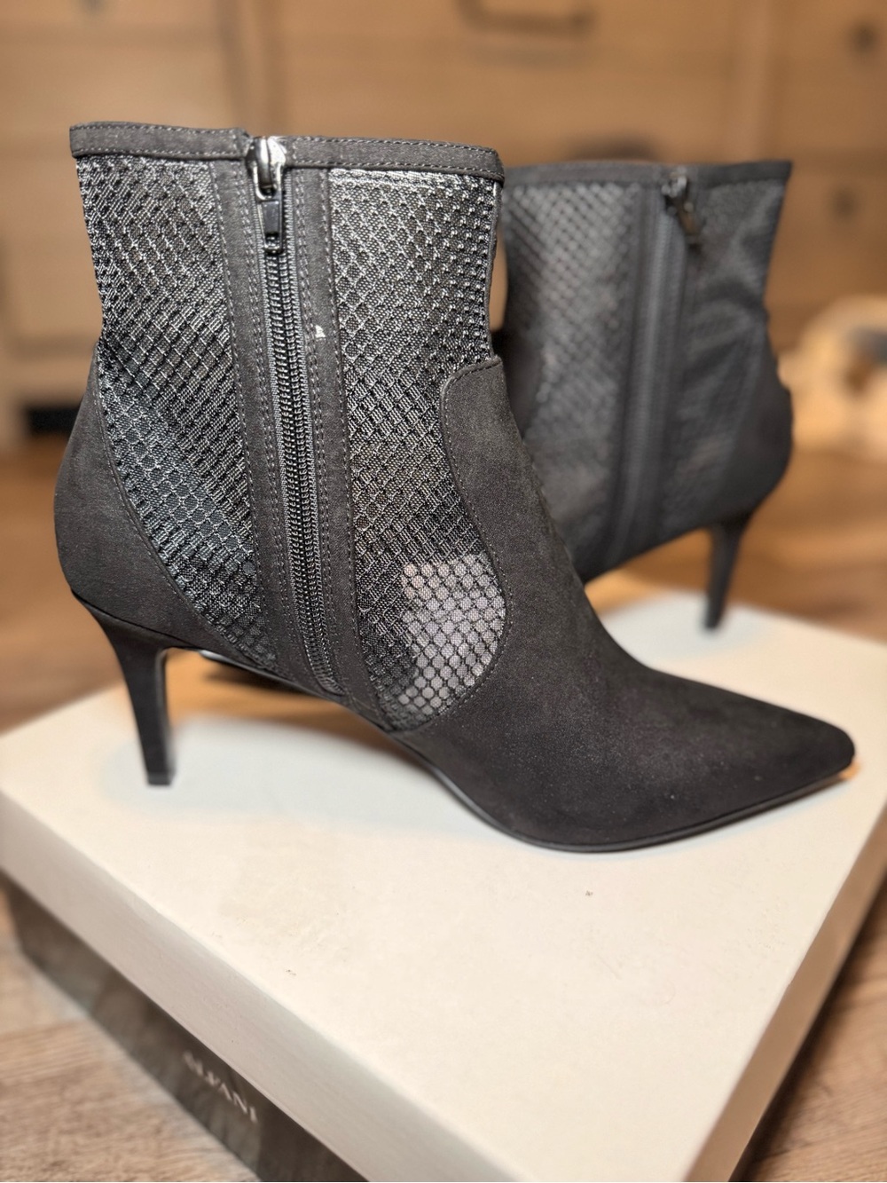 Alfani Jamari Black Mesh Pointed-Toe Stiletto Booties Size 9.5